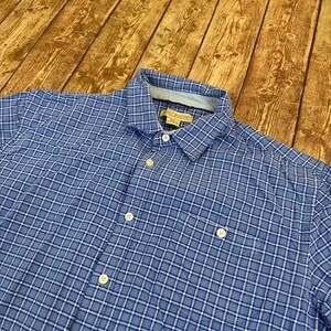 Elliot Mulryan Plaid Button Down Shirt Mens XL Blue Short Sleeve Stretch